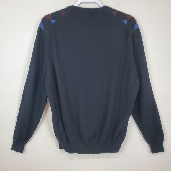 Villini Merino Wool Blend Black Argyle Vneck Sweater Knit L Mens Business Casual - Picture 4 of 8